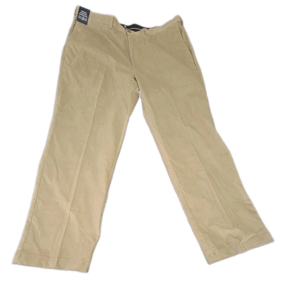 NWT Haggar Corduroy Pants Mens 44x32 Khaki Tan Classic Fit Stretch Expandable - Picture 3 of 14